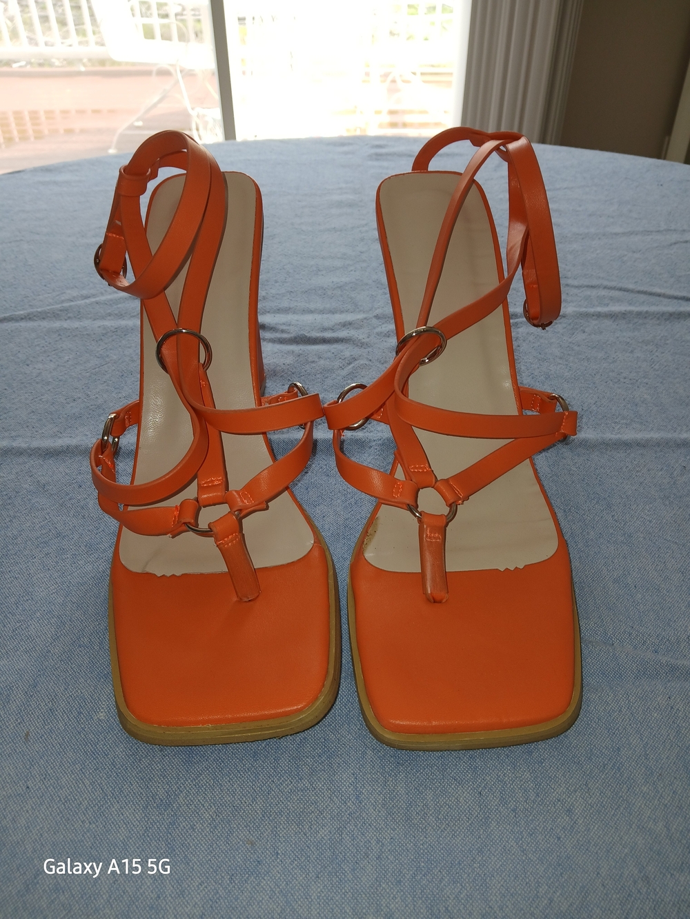 Orange Strappy Square-Toe Sandals